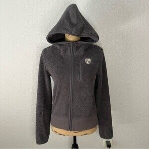 American Eagle Grey Size S Fuzzy Teddy Full Zip Hooded Jacket Pockets Neutral